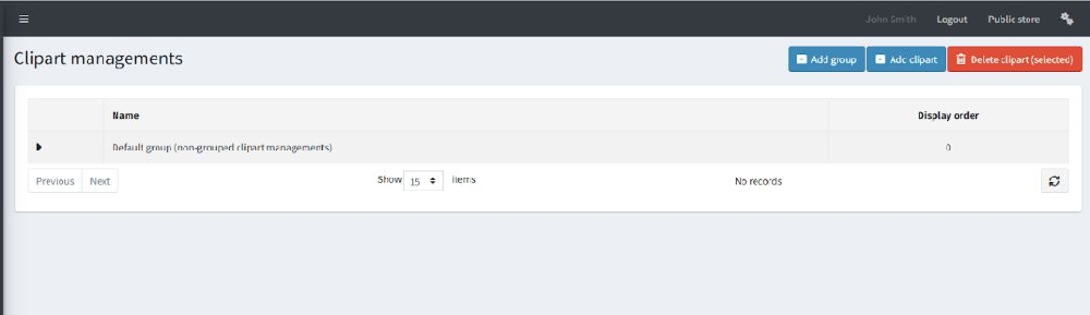 clipart management section configure page